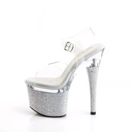 Pleaser ESTEEM-708DM Sandales à plateforme Strass Transparent Argent EU-35/US-5