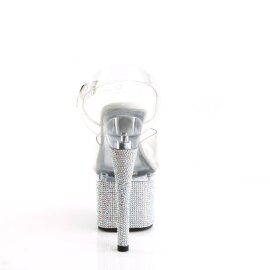 Pleaser ESTEEM-708DM Sandales à plateforme Strass Transparent Argent EU-35/US-5