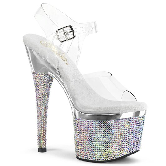 Pleaser ESTEEM-708DM Sandales à plateforme Strass Chrome Transparent Argent EU-38/US-8