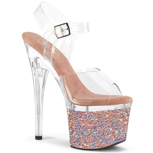Pleaser ESTEEM-708LG Sandales à plateforme Paillettes Transparent Or Rose EU-35/US-5