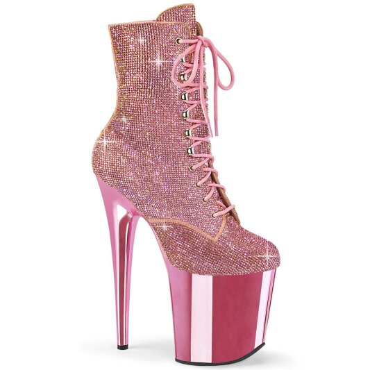 Pleaser FLAMINGO-1020CHRS Bottines à plateforme Strass Chrome Rose EU-38/US-8