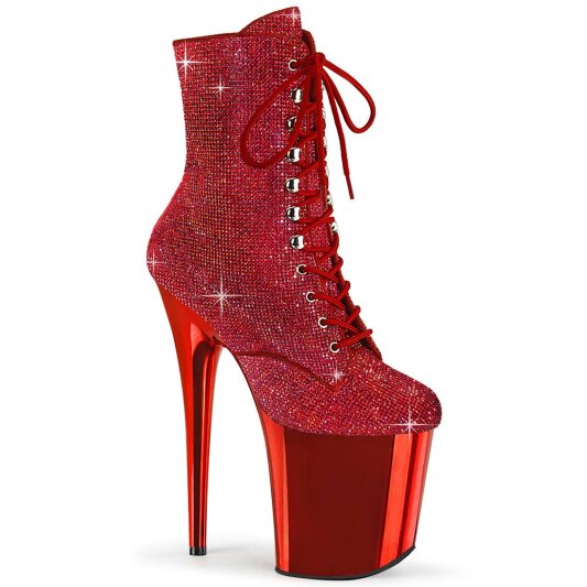 Pleaser FLAMINGO-1020CHRS Bottines à plateforme Strass Chrome Rouge EU-42/US-12