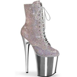 Pleaser FLAMINGO-1020CHRS Bottines à plateforme Multi Strass Chrome Argent EU-42/US-12