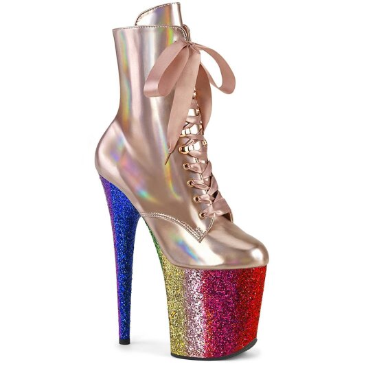 Pleaser FLAMINGO-1020HG Bottines à plateforme Vernis Paillettes Or Rose Bigarré EU-35/US-5