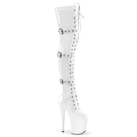 Pleaser FLAMINGO-3028 Bottes cuissardes à plateforme Vernis Blanc EU-37/US-7