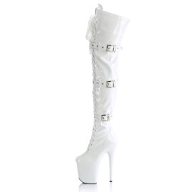Pleaser FLAMINGO-3028 Bottes cuissardes à plateforme Vernis Blanc EU-38/US-8