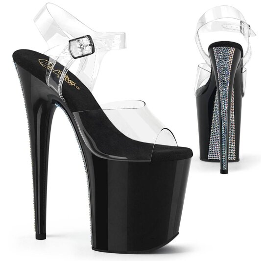 Pleaser FLAMINGO-808CRS-2 Sandales à plateforme Strass Transparent Noir EU-35/US-5