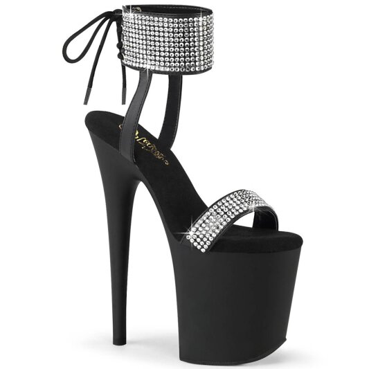 Pleaser FLAMINGO-870 Sandales à plateforme Cuir synthétique Strass Noir Argent EU-35/US-5