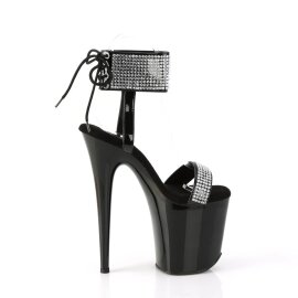 Pleaser FLAMINGO-870 Sandales à plateforme Vernis Strass Noir Argent EU-40/US-10