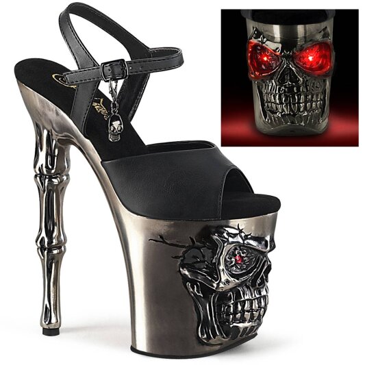 Pleaser RAPTURE-809-LT Sandales à plateforme Cuir synthétique Noir Argent EU-38/US-8
