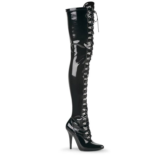 Pleaser SEDUCE-3024 Bottes cuissardes Vernis Noir EU-38/US-8