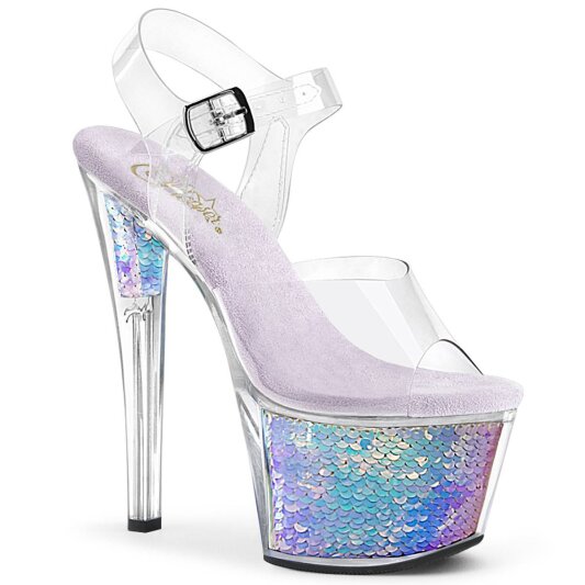 Pleaser SKY-308MC Mules à plateforme Transparent Bleu EU-35/US-5