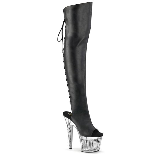 Pleaser SPECTATOR-3019 Bottes cuissardes à plateforme Cuir Chrome Noir EU-36/US-6