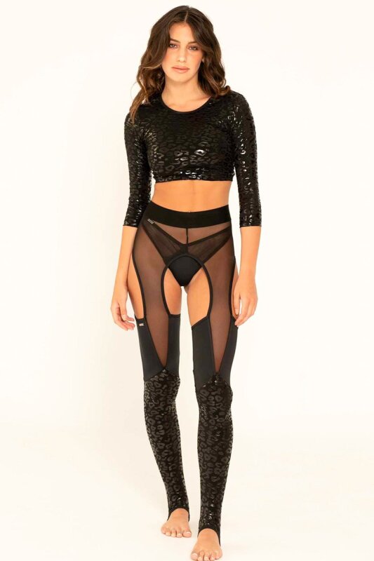 Paradise Chick Legging jarretière grip Superhero Léopard Noir S