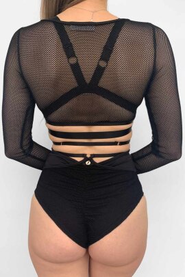 Lunalae Short taille haute Claire avec résille Noir M