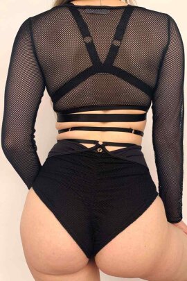 Lunalae Short taille haute Claire avec résille...