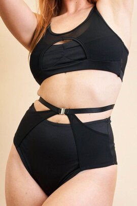 Lunalae Short taille haute Loretta avec résille Noir