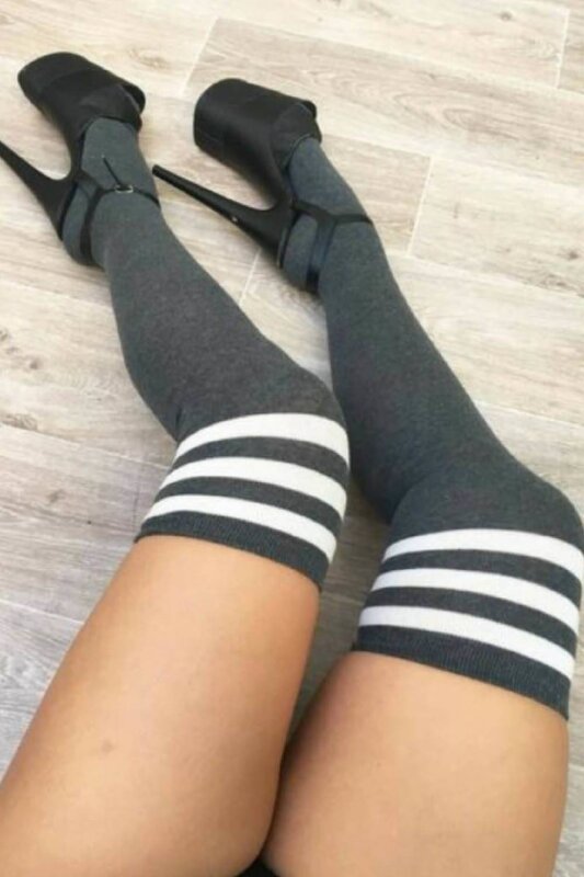 Chaussettes hautes Lunalae Gris foncé/rayures blanches